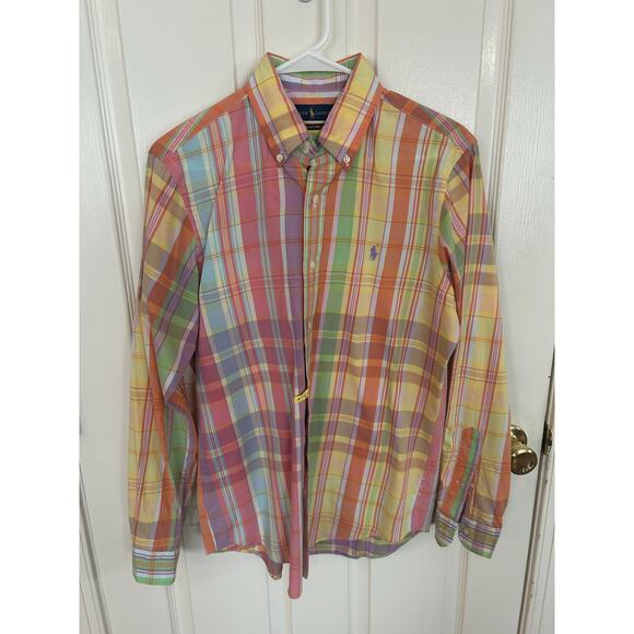 Ralph Lauren Orange & Yellow Plaid Beach Twill ButtonDown‎ LS Shirt Size Small - Picture 1 of 3